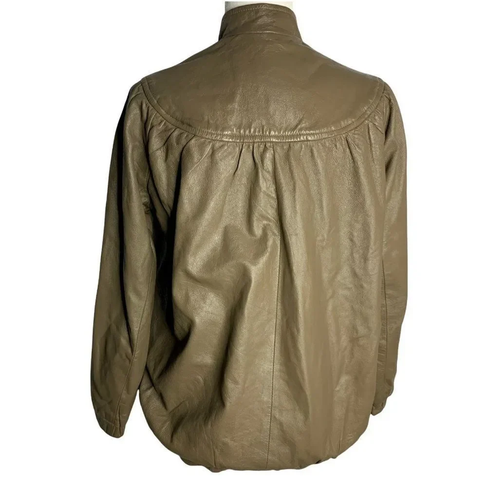 Vintage 70s Leather Jacket S Brown Full Zip High Collar Pockets Lined Union Made